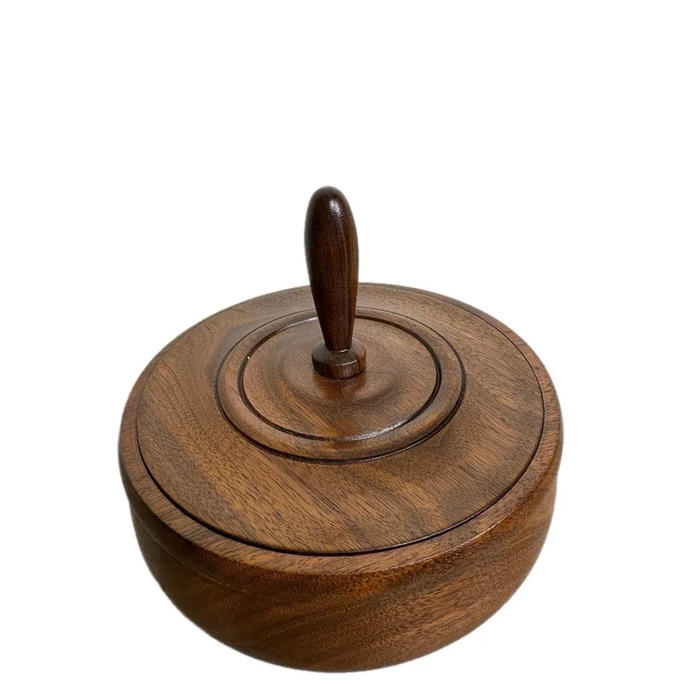 Vintage Wooden Bowl With Lid Mixed‎ Walnut Hand Turned MCM 70's Era Trinket Box
